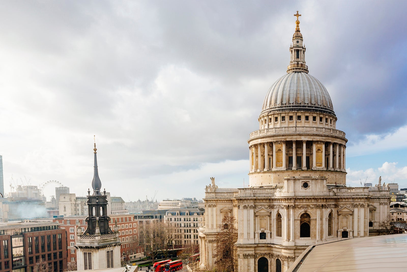 London skyline with dome of St Paul's cathedral on a cloudy day