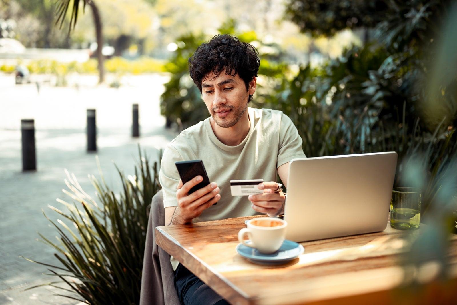 Man paying online with credit card