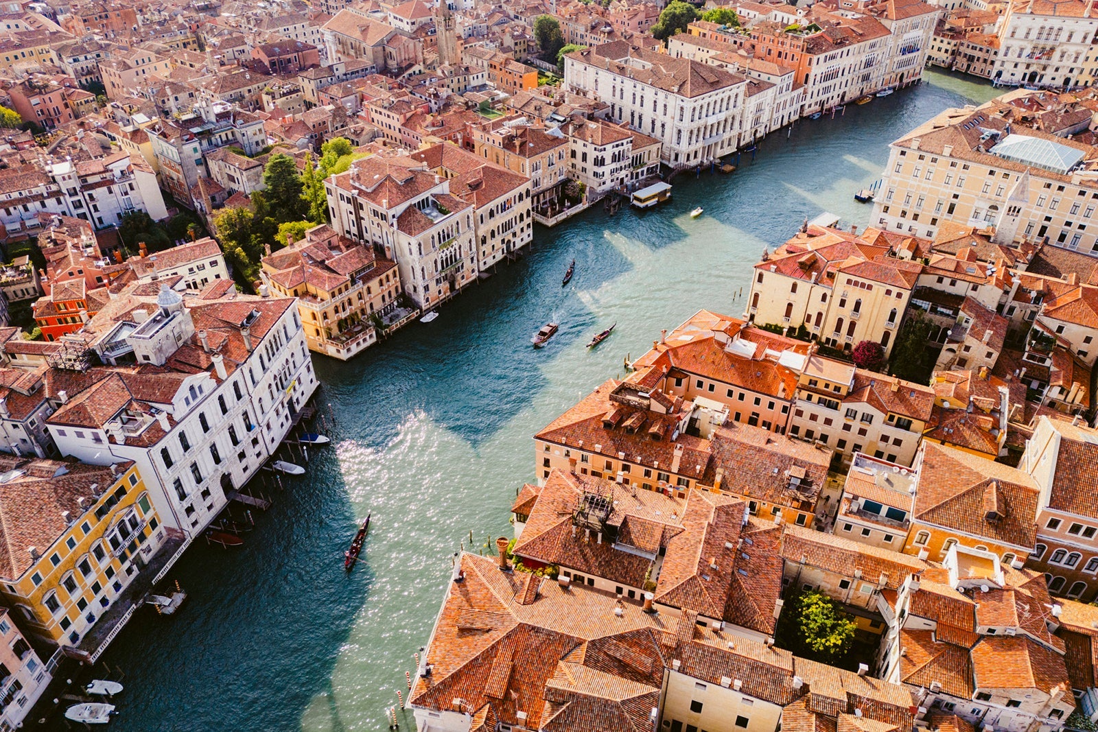 Aerial view over Grand Canal and city of Venice at sunset