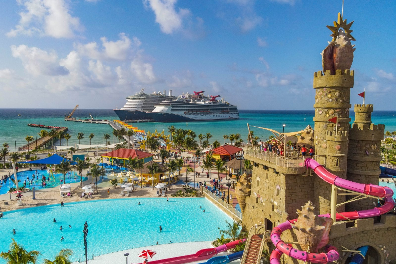 Guests sailing on excel-class Mardi Gras and spirit-class Carnival Pride enjoy a beauitful day in Celebration Key