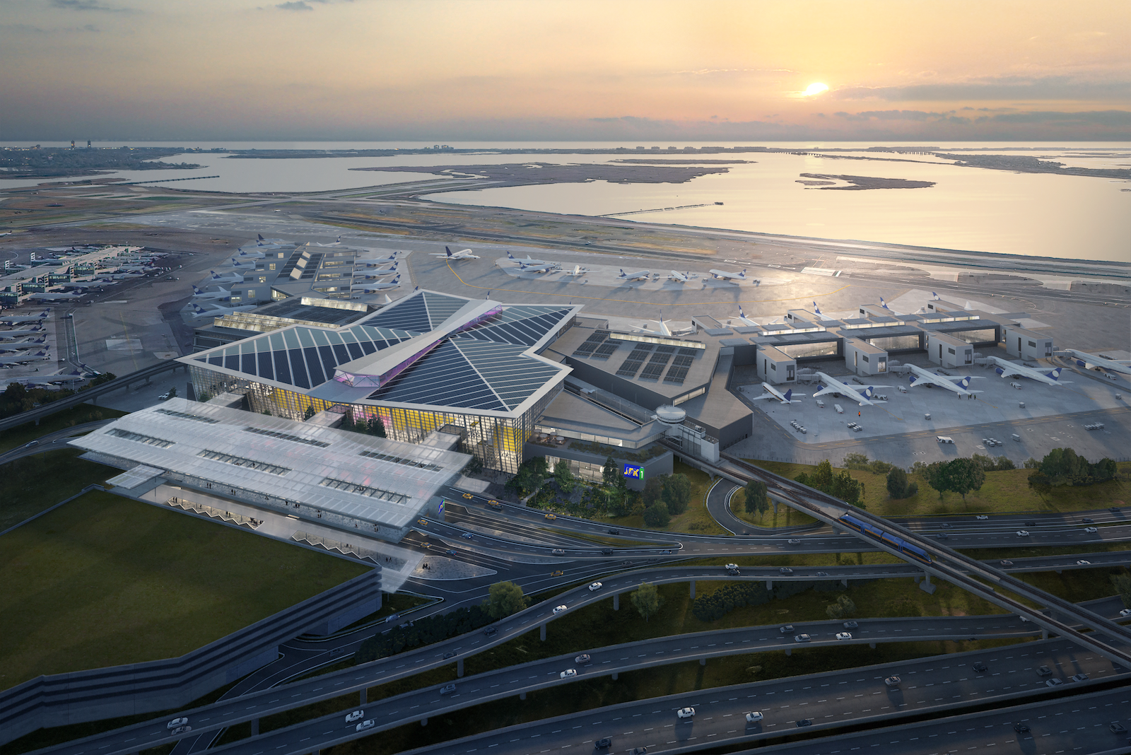 New Terminal One exterior aerial rendering